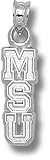 Mississippi State Bulldogs Solid Sterling Silver Vertical ''MSU'' 5/8'' Pendant