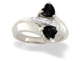 14K White Gold Genuine Heart Black Onyx and Diamond Bypass Ring