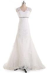 Open-Back Sheer Lace Natural   Waistline Wedding Dress 