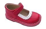 Coco Jumbo Girls Genuine Leather Mary Janes Red & White Scalloped Edge/ FREE SHIPPING