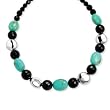 .925 Silver, Turquoise & Onyx Necklace- 16+ IN
