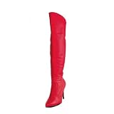 4 Inch Sexy Knee Hi Boot Pull On Cuffed Knee Boot 1 2 Inside Zip Single Sole Red Leather by Unknown