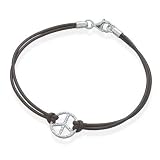 7" Double Strand Leather Bracelet with Peace Symbol