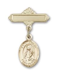 Gold Filled Baby Badge with St. Lucia of Syracuse Charm and Polished Badge Pin