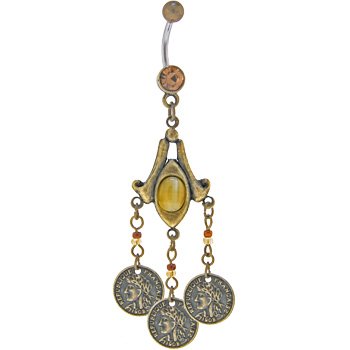 Antiqued MAZUMA COIN Chandelier Belly Ring