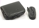 Leather camera case bag for Ricoh CX5 with strap BLACK