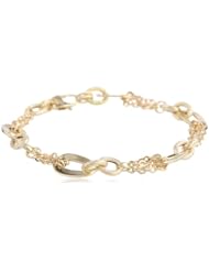 14k Italian Yellow Gold Polished and Textured Oval Link Rolo Chain Bracelet, 7.75"