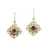 14K Yellow Gold Chatham Created Ruby and Diamond Earrings