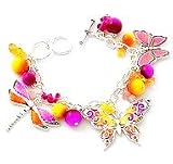 Beautiful Colorful Butterfly & DragonFly Firefly Charm Bracelet silver Tone