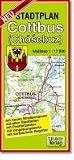 Cottbus 1 : 17 500: Stadtplan mit neuen Straßennamen, allen Stadtteilen, Postleitzahlen, Umgebungskarte 1 : 200 000, sorbischem Register