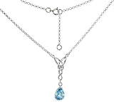 Sterling Silver 16" Celtic Necklace, w/ Bezel Set Pear Cut Natural Blue Topaz Stone