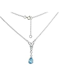 Sterling Silver Celtic Tear Drop Necklace w/ Natural Blue Topaz, 16 inch long