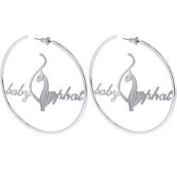 BABY PHAT Silver Tone CAT HOOP Earrings LARGE