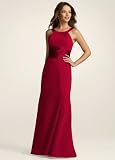 31ZWAcnWhML. SL160  Davids Bridal Chiffon and Charmeuse Dress with Rounded Neckline Style F12732