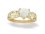 14K Yellow Gold Genuine Trillion Opal and Diamond Filligree Ring