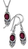 Sterling Silver Oval Garnet Earring and Necklace Set