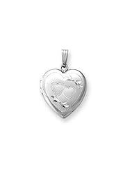 14k White Gold "Sweetheart" Heart Locket 3/4 inch x 3/4 inch in Solid 14K White Gold