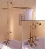 Shower Enclosure Set w/British Telephone Faucet and Brass/Porcelain Shower Head - Matte Nickel - 57 x 31