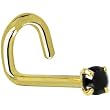 Solid 14KT Yellow Gold 2mm Black Cubic Zirconia Nose Screw Ring