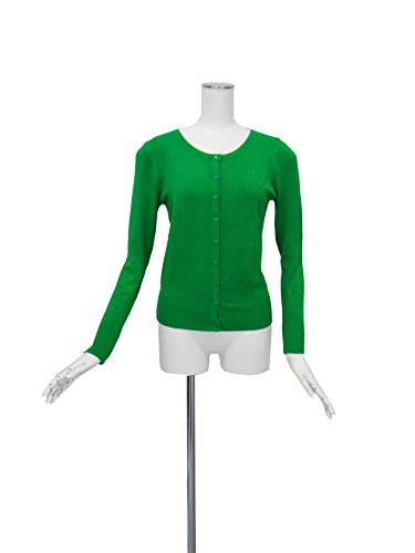 カーディガン コットン グリーン 緑 シンプル ボタン 丸首 綿 Mサイズ