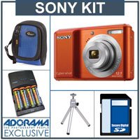 Sony Cyber-shot DSC-S2100 Digital Camera Kit, - Orange - with 8 GB SD Memory Card, Camera Case, Table Top Tripod, 4 AA Nickel Metal Hydride (NiMH) 2900 mAH Rechargeable Batteries with 4-Hour AA & AAA Quick Charger, 110/220 volt.