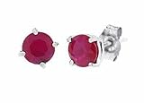 1.50Ct 5MM Round Genuine Ruby Stud Earrings in 14Kt White Gold(AB- Quality)