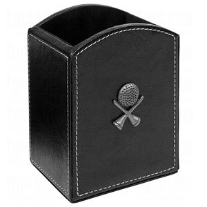 Golf gifts leather pen/pencil holder black
