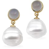14K Yellow or White Gold Paspaley South Sea Cultured Pearl and Chalcedony Earrings - Various Sizes