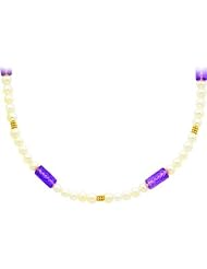 14K Gold White Cultured Pearl & Amethyst Strand 16"
