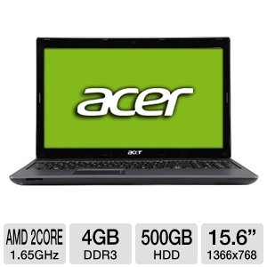 Acer Aspire AS5250-0639 15.5 Laptop (1.65 GHz AMD Dual-Core Processor E-450, 4 GB RAM, 500 GB Hard Drive, DVD+/-RW Optical Drive, Windows 7 Home Premium 64-bit)