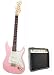 Austin Bazaar 39 Inch Metallic Pink Electric Guitar Beginner Kit with 10 Watt Amp