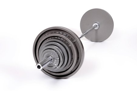 300 Pound Olympic Weight Set with Olympic Bar - Spring Collars - Grey Weight Plates