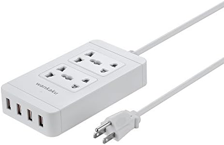 Wankaku 4-Outlet power strip rated power 3000W with surge protector and 4 USB smart power charger 5Vdc/6A intelligently self-adaptive for all iOS &amp; android phones, tablets and other more (white)