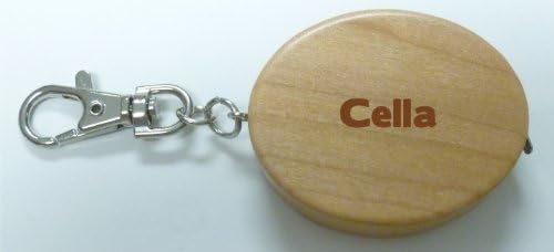Engraved maple keychain with tape measure with text: Cella (first name/surname/nickname)