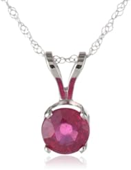 14k Gold 6mm Round Ruby 4-Prong Solitaire Pendant, 17"