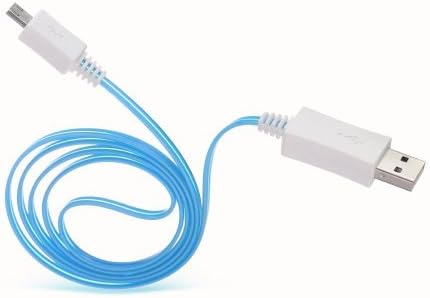 Blue Visible LED Light Up Tangle Free Noodle Flat Micro USB Data Charging Cable Cord For HTC ONE MINI - LED Blue