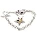 Sterling Silver CZ Cubic Zirconia Enamel Heart & Star Toggle Bracelet