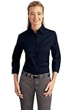 IMAGE OF Upscale Ladies 3/4 Sleeve Easy Care Blouse Dress Shirt - Navy , Ladies Plus 2X