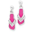 Sterling Silver Pink Enameled & CZ Flip Flop Post Earrings