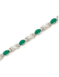 10K White Gold Oval Emerald and Diamond Bracelet