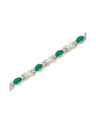 14K White Gold Oval Emerald and Diamond Bracelet