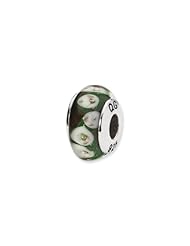 Sterling Silver Green And Purple Floral Hand-blown Glass Charm