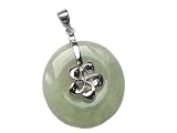 Light Green Jade Silver Plumeria Disc, 925 Sterling Silver