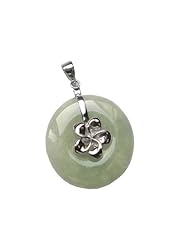 Light Green Jade Silver Plumeria Disc, 925 Sterling Silver