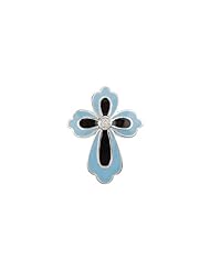 27.45x21.28 mm Blue and Black Enamel Diamond Cross in 14K White Gold
