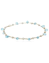 Faceted Dyed Blue Quartz Teardrops and White Freshwater Cultured Pearl Linked Chain Bracelet, 7.5"