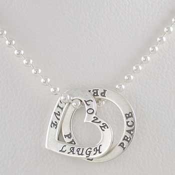 Double Sided Heart Shaped LIVE LOVE LAUGH and Round PEACE Affirmation Pendants on 24" Ball Chain, #9863