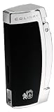 Colibri Quantum Enterprise Black Matte/Polished Silver Triple Wind-Resistant Cigar Lighter, Cigar Punch and Leather Pouch (QTR115001)