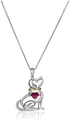 Sterling Silver with Yellow-Gold Plating Created Ruby and Created White Sapphire Dancing Pendant Necklace, 18"