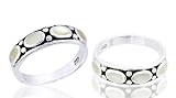 White Mother of Pearl Four Stone Ring Band Oxidized Sterling Silver